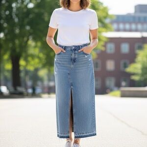 Zara Sz L Denim Light Distressing Casual Maxi Skirt